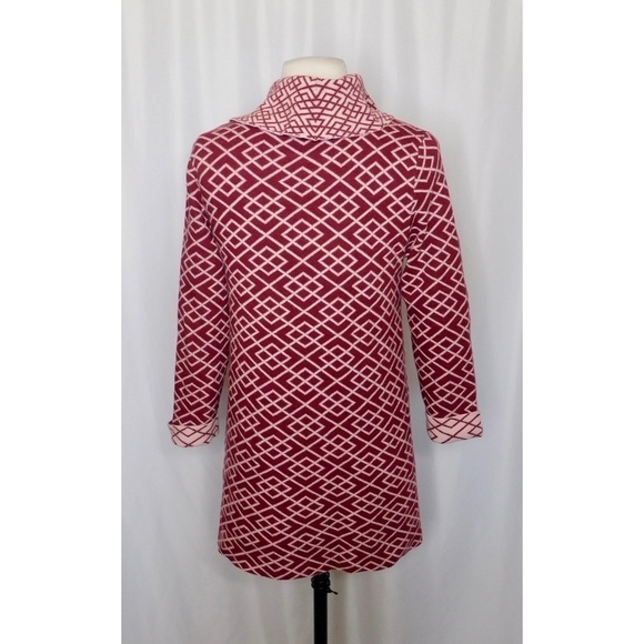 Anthropologie MOTH Galena Cowl Neck Sweater Maroon Pink Jacquard Geometric Small - Picture 9 of 14